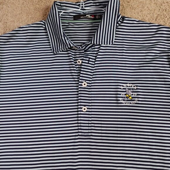 RLX Ralph Lauren Polo Shirt Large Blue Striped U.S. Open 2020 Winged Foot - Picture 2 of 7